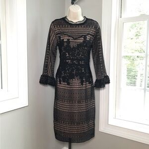 Polagram Anthropologie Black Lace Beige Lining Cocktail Dress ~ Women’s Medium